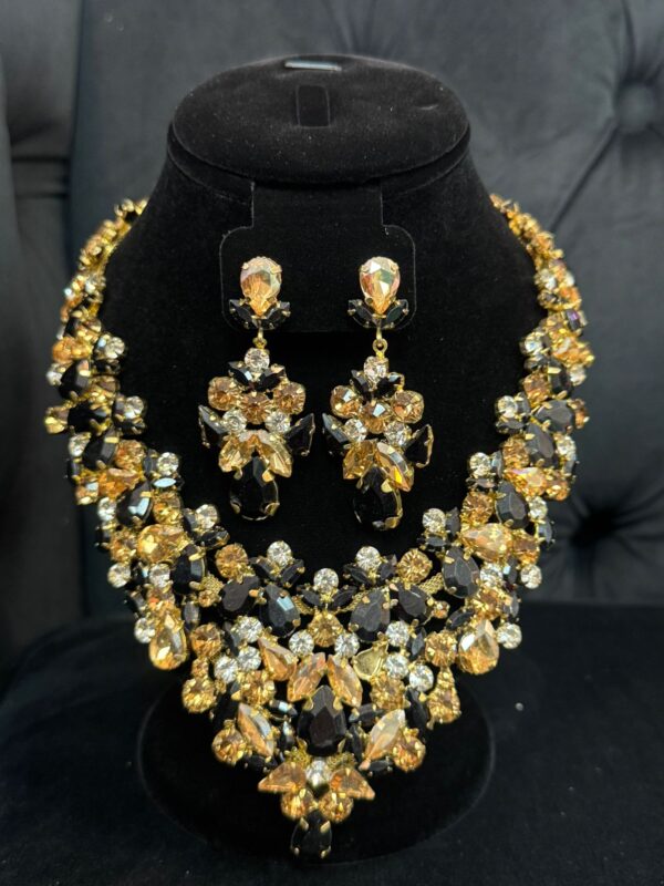 Black And Gold Quinceañera Crown Bridal Tiara Set - Imagen 2